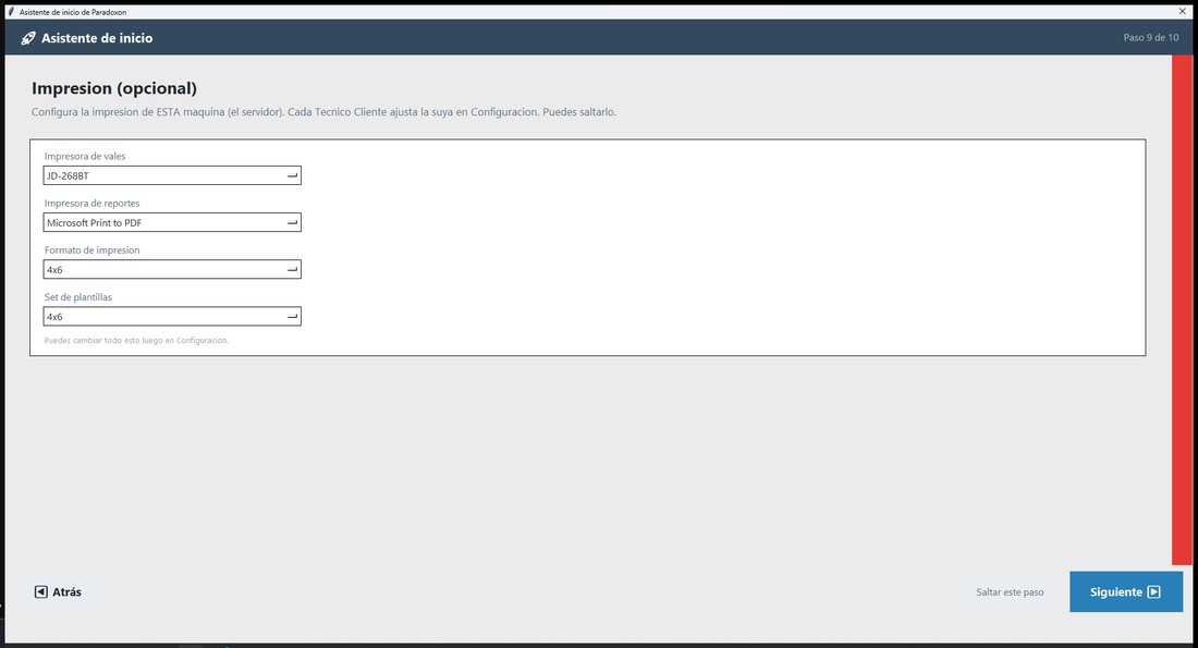 Pantalla de configuración de impresión